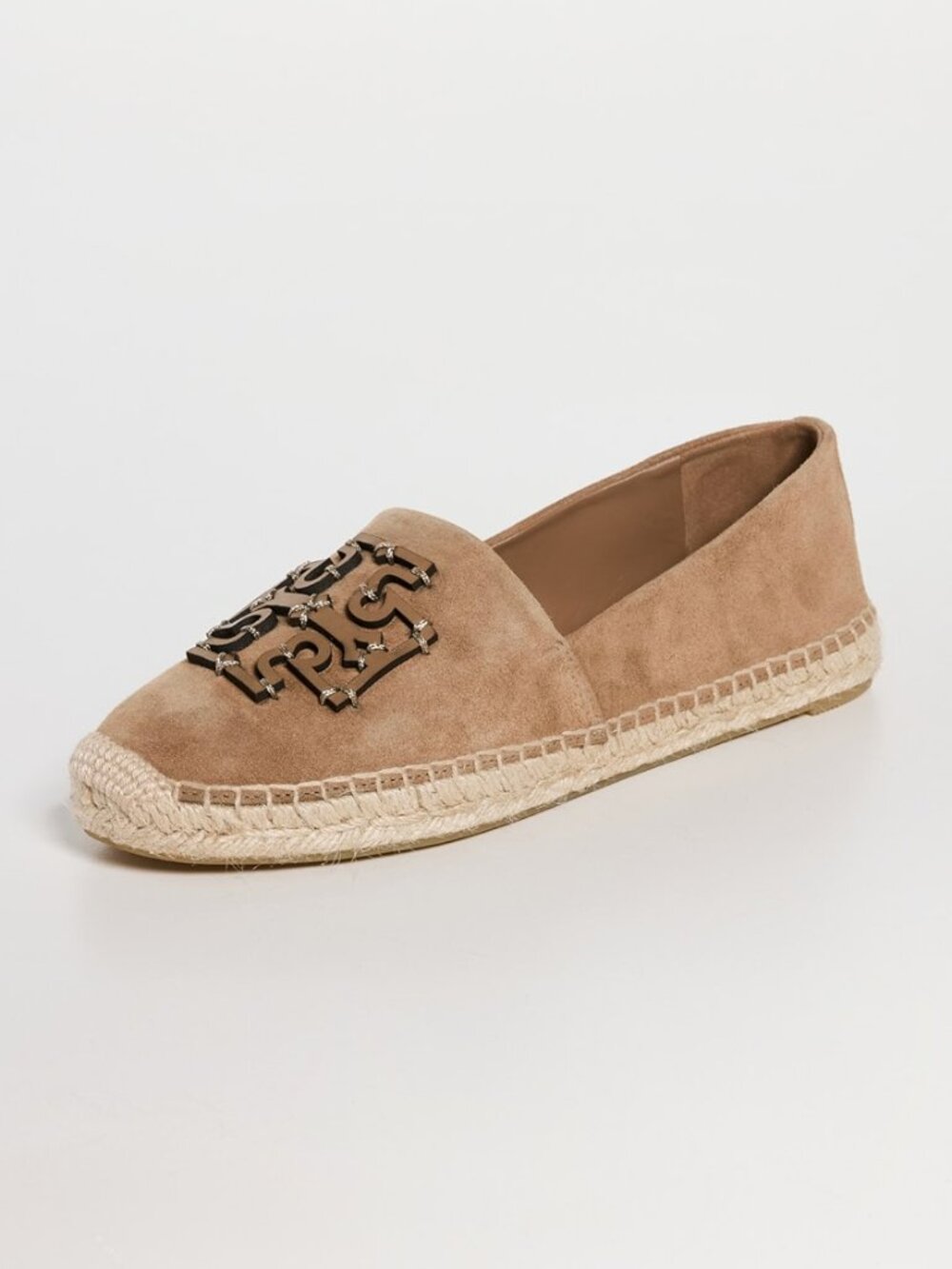 NEW TORY BURCH LOGO INES ESPADRILLES sz 8.5 BROWN SUEDE LEATHER SHOES